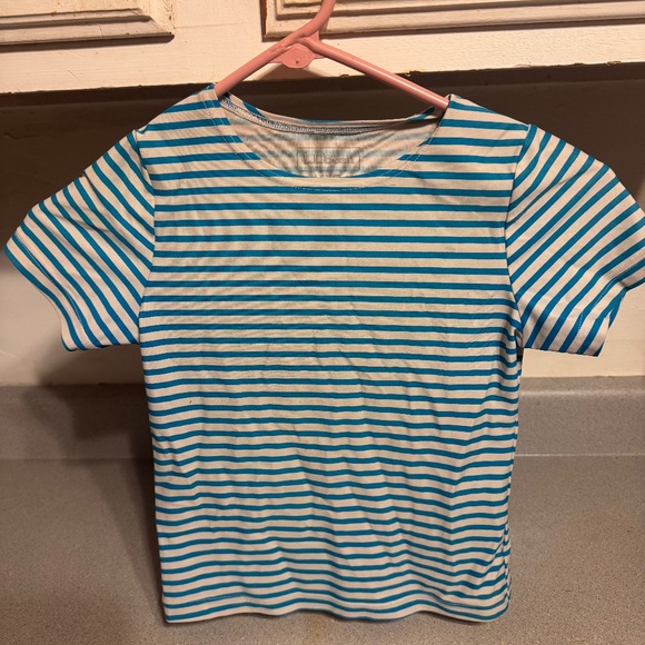 L.L. Bean Kids Swim Tee - Blue and White Stripes size 6-7 - Picture 1 of 5